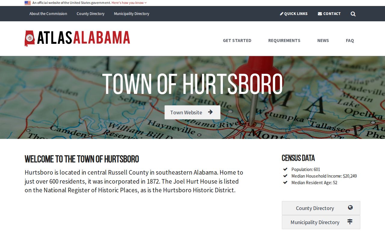 Official Hurtsboro town profile used for local criminal record context