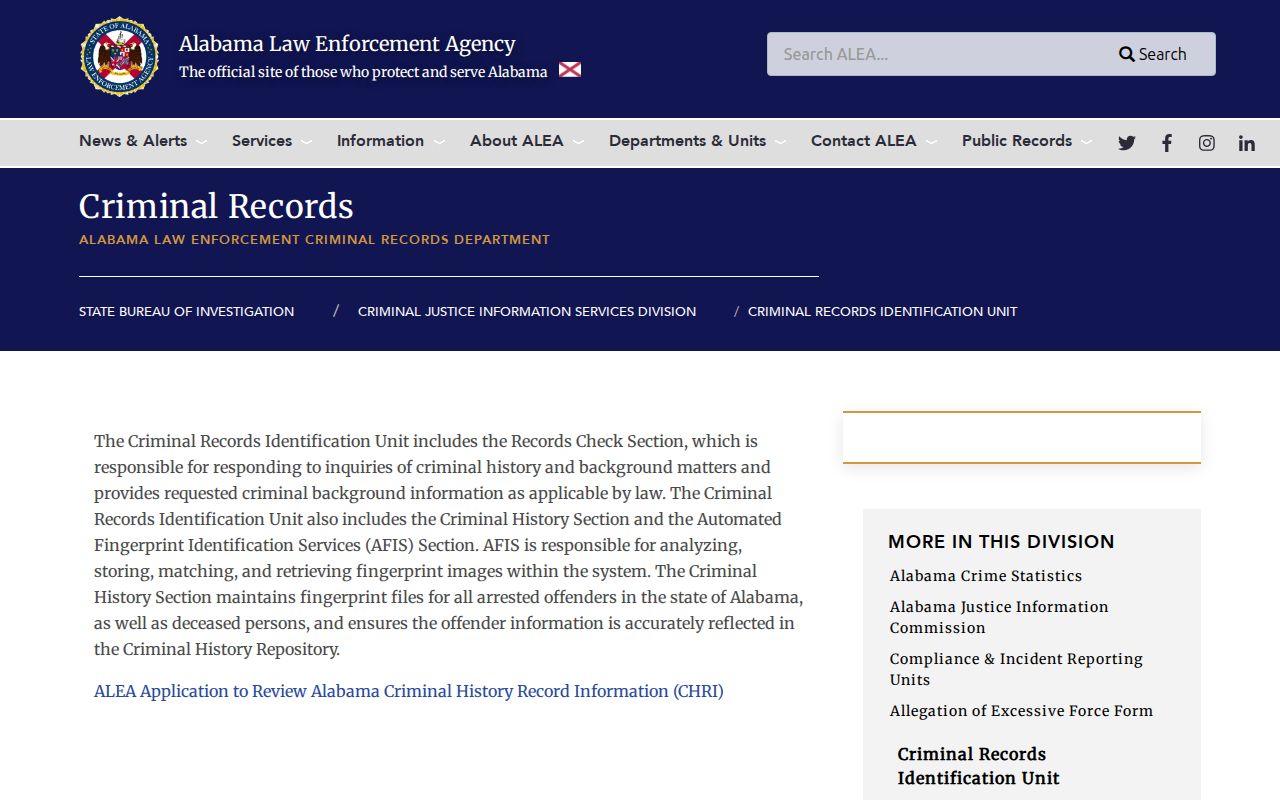 Russell County criminal history information from the ALEA Criminal Records Identification Unit