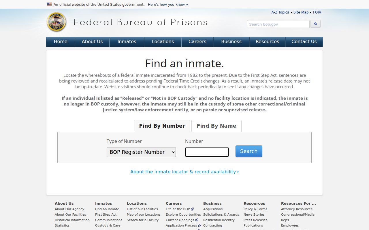 Russell County criminal history search through the federal Bureau of Prisons locator