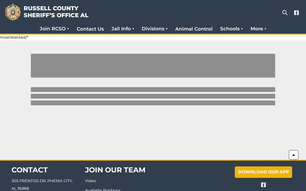Russell County criminal warrant records shown through the selected Most Wanted interface