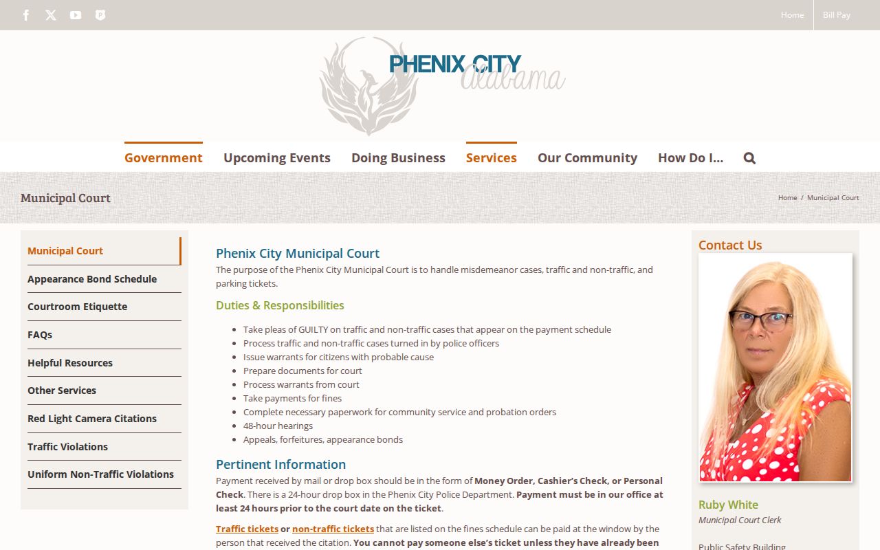 Phenix City Municipal Court criminal record office and duties