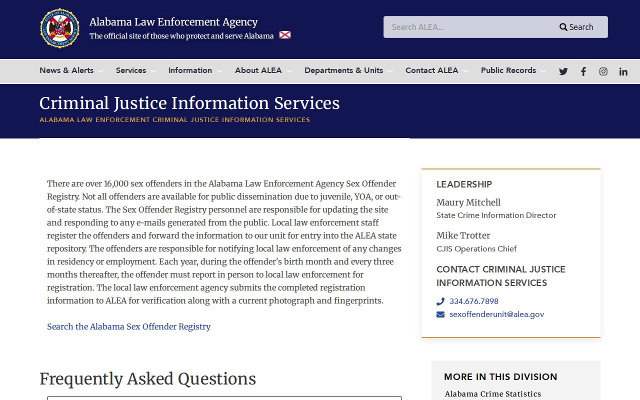 Russell County sex offender registry entry on the ALEA website